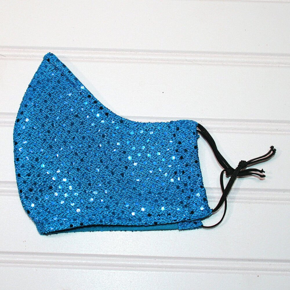 HAND CRAFTED Face Mask Turquoise Confetti Dot Sequin - Adult - Shield Style - Picture 2 of 14